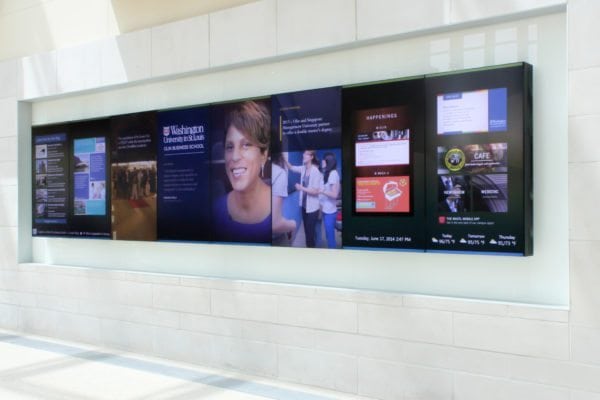 Large digital display at Washington University in St. Louis, highlighting FORTÉ's AV integration capabilities